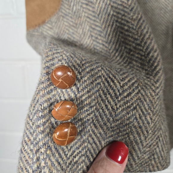 Vtg Mens 100% Wool Herringbone Elbow Patches Sport Coat Blazer 46R Preppy - Picture 5 of 10